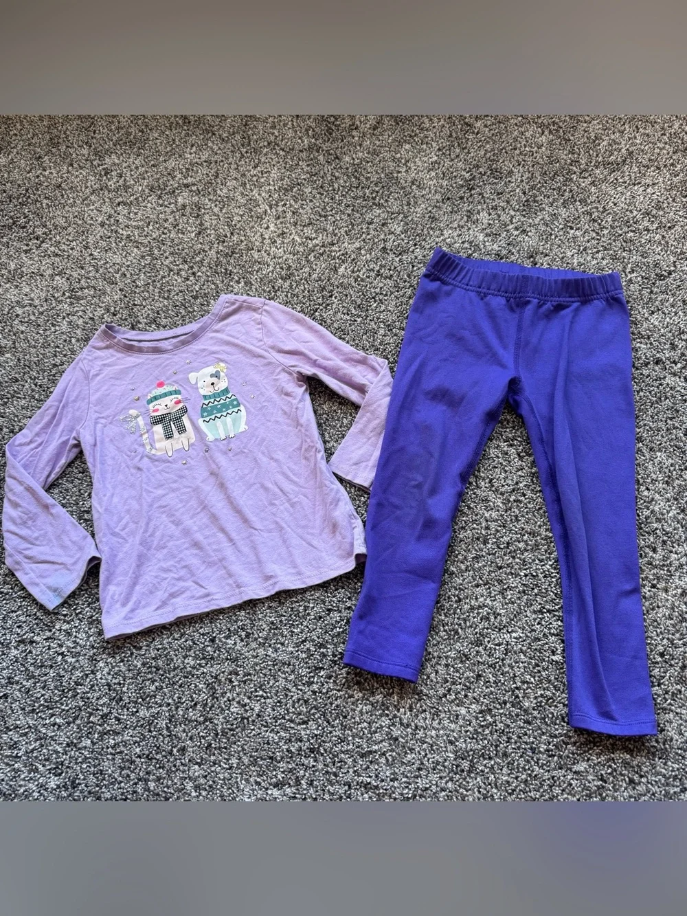 Kids Purple Cat And Dog Set - Long Sleeve Top & Pants